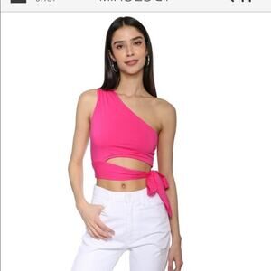 Jordyn Jagger Hot Pink One Shoulder Tie Waist Stole My Heart Crop Top Mixology